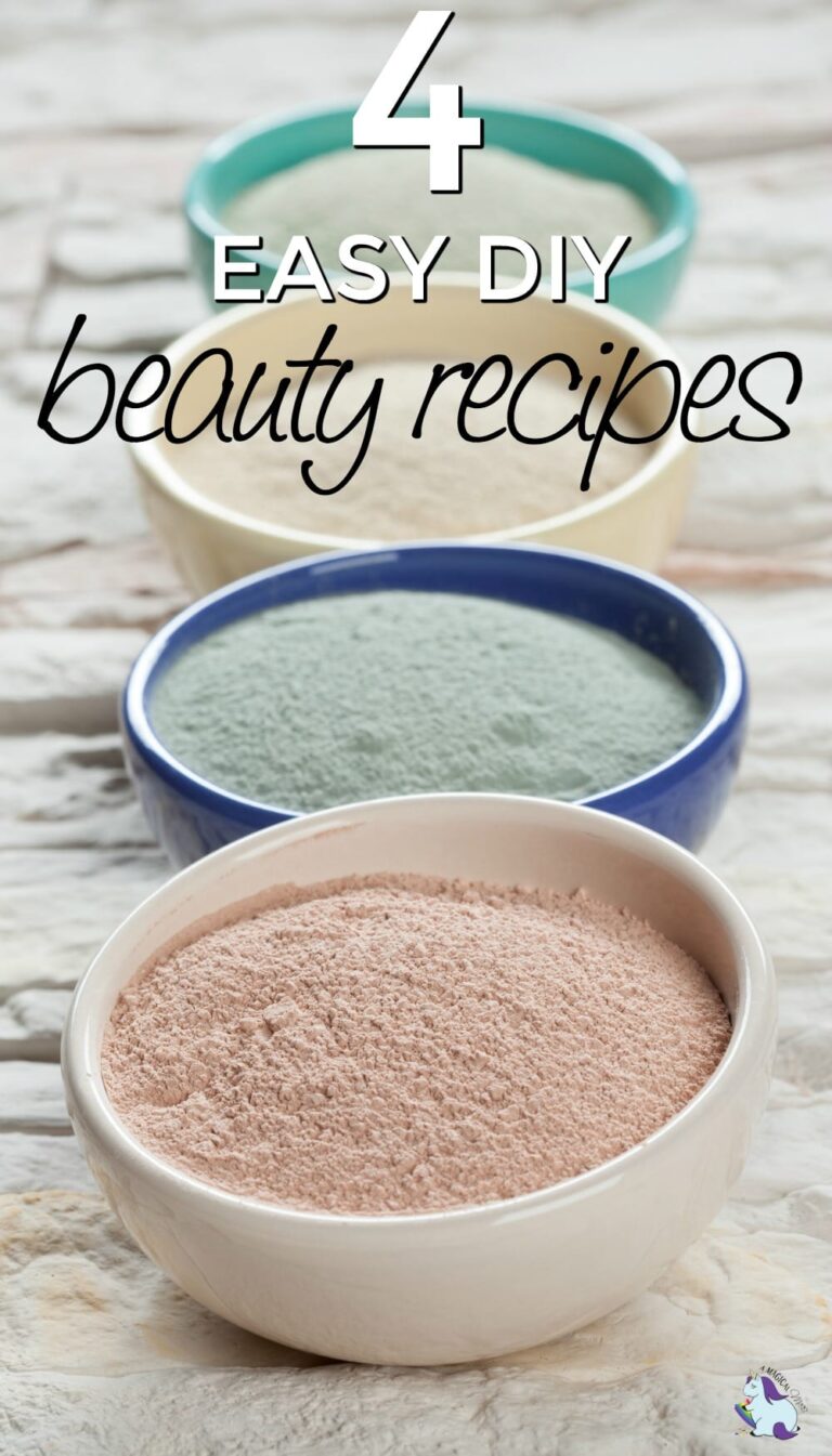 Composition of ceramic bowls with different types of sea clay powder: white, pink, green and blue; concept of facial and body treatment