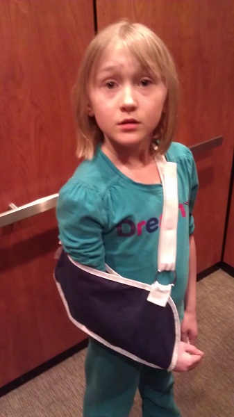 Broken arm in elevator