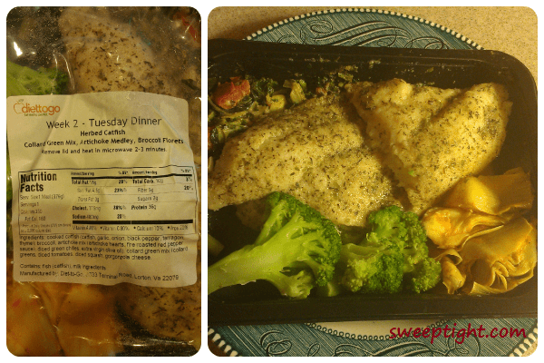 Diet-To-Go catfish dinner health food.