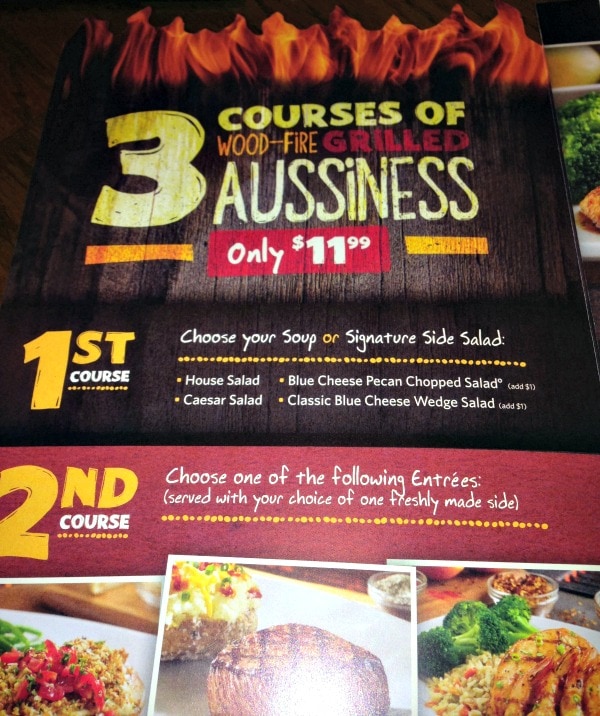 Menu at Outback. 