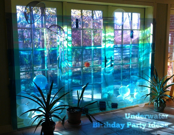Room decorated for an under the sea party. 