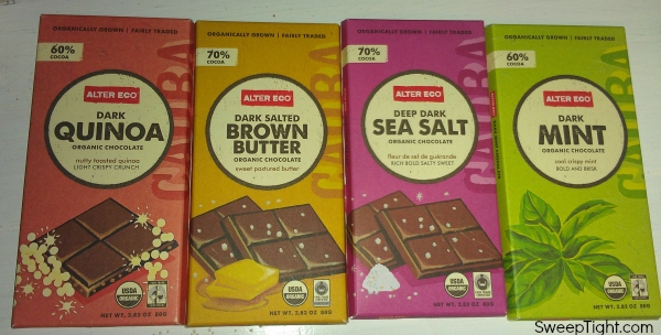 Packages of Alter Eco chocolate bars. 