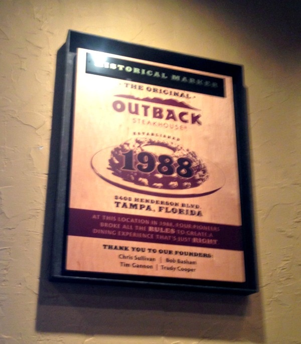 Historical marker sign of the Original Outback Steakhouse. 