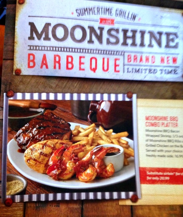 Moonshine bbq menu at Outback.