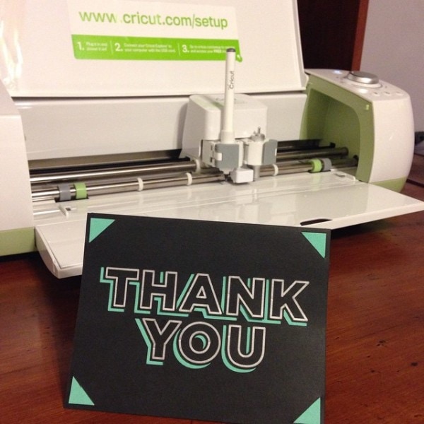 Thank you card that was made with the Cricut Explore.