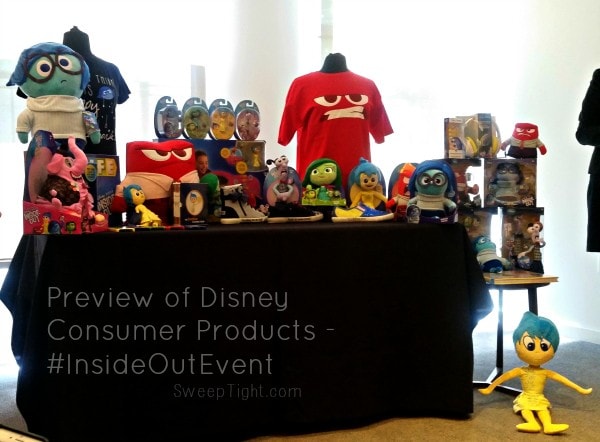 Table full of Inside Out toys. 