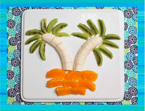 Fruit trees with banana, kiwi, and orange slices.