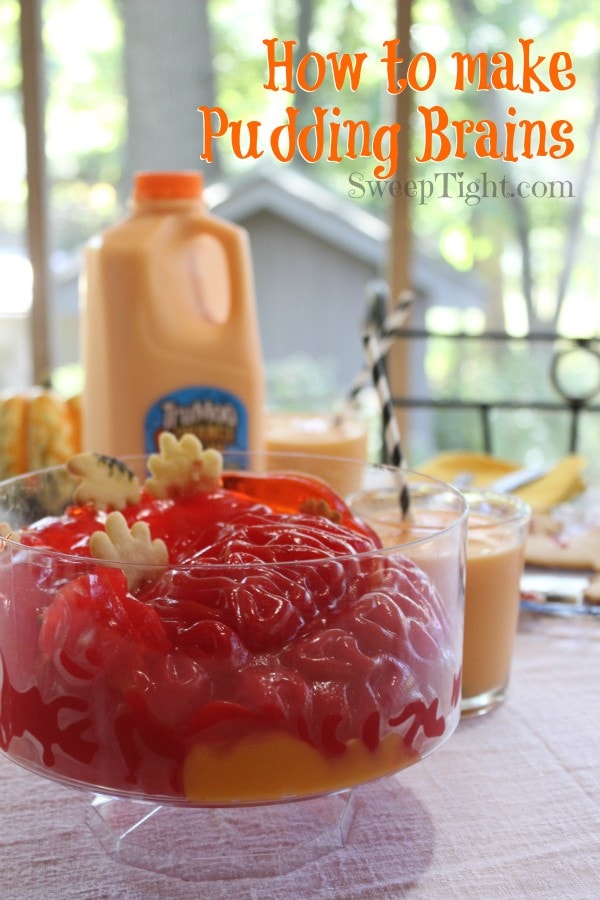Jello brains in a bowl for Halloween. 