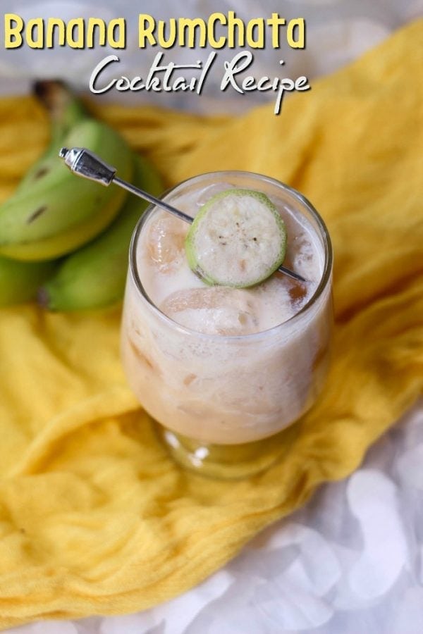 RumChata cocktail with banana in a glass. 