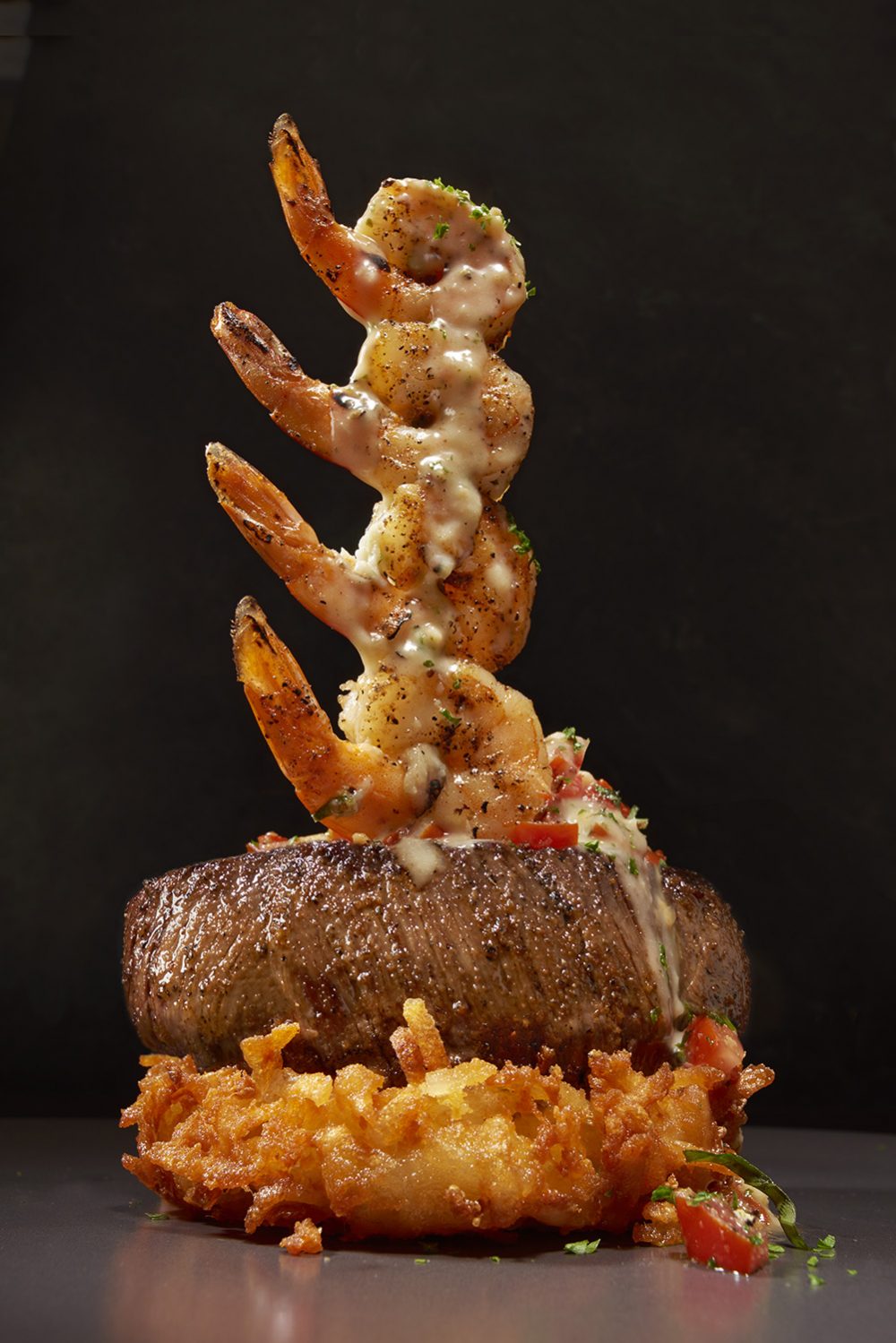 Steak and shrimp. 