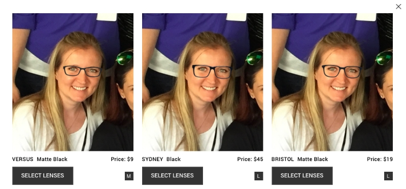 Shelley wearing different frames and virtually trying on glasses.