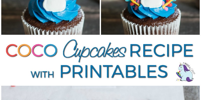 Cupcakes topped with a guitar and decorates inspired by the COCO movie. 