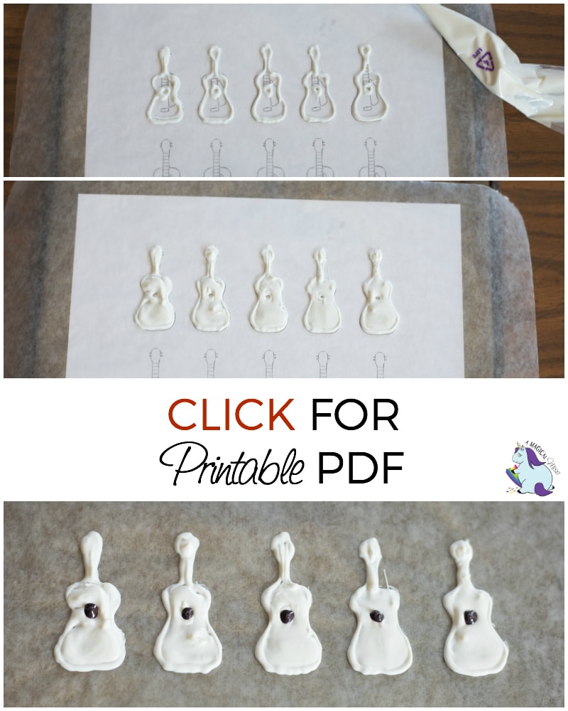 Making candy guitars for a cupcake topping. 