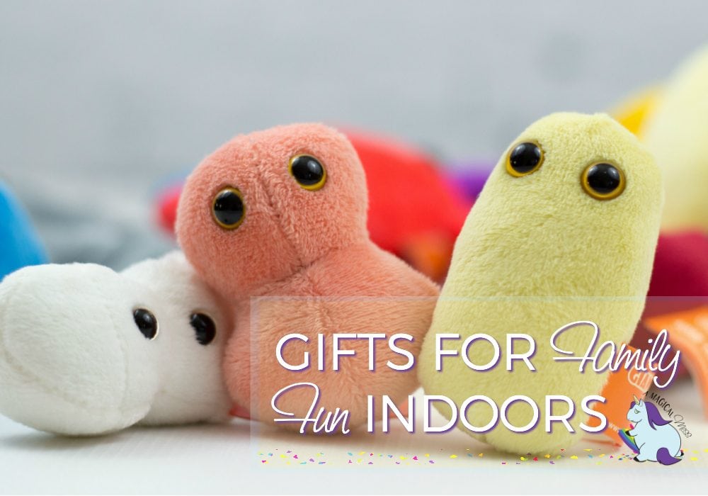 Giant Microbes germ toys sitting on a table. 