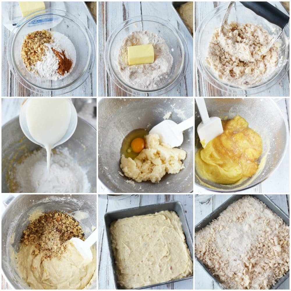 Banana Nut Coffee Cake in process steps.