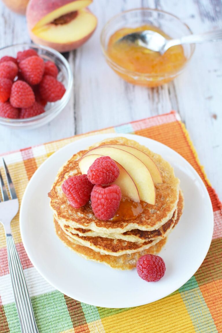 High Protein Recipes - Delightful Peach Raspberry Pancakes
