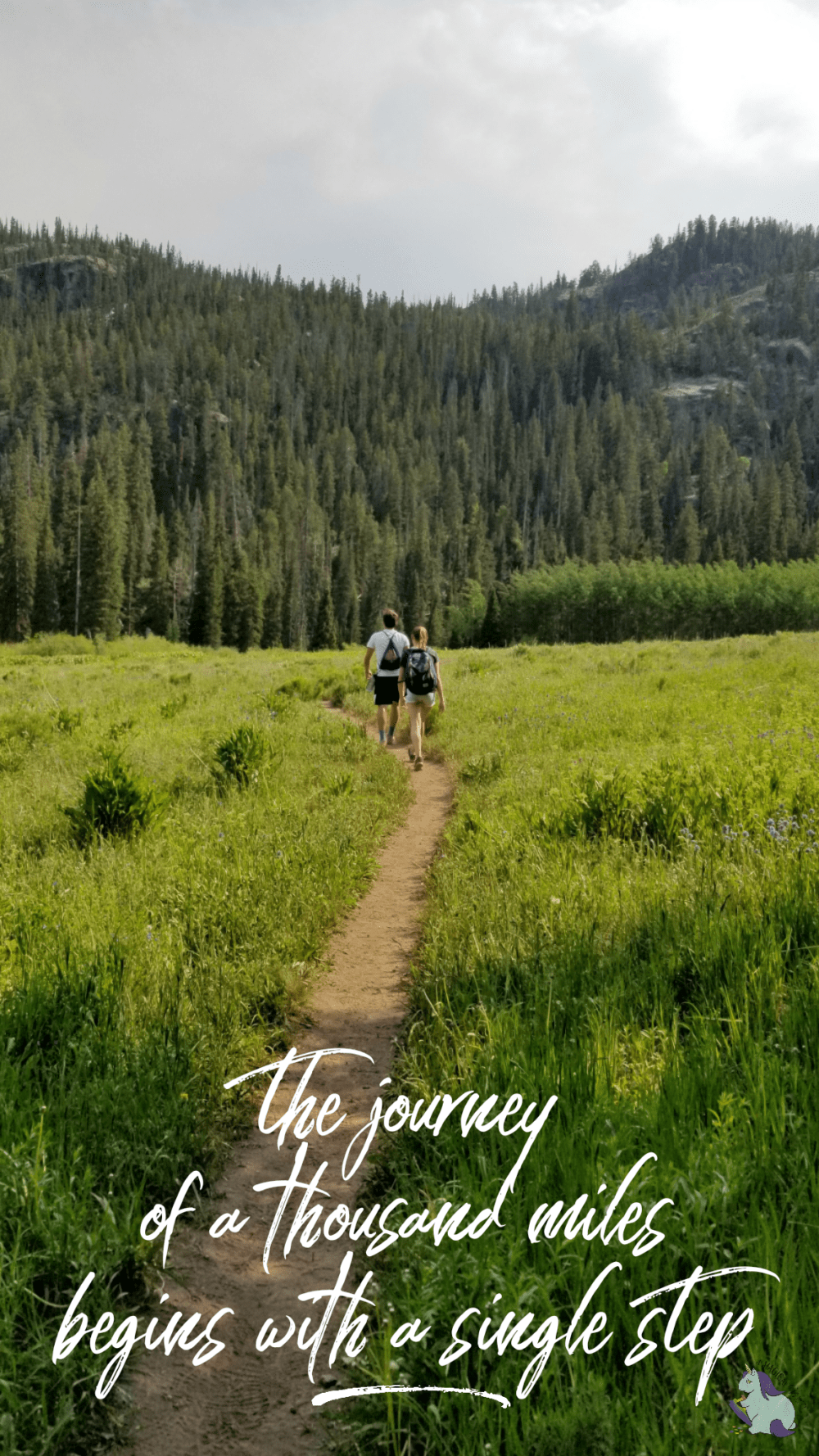 Two people walking down a path in beautiful nature.