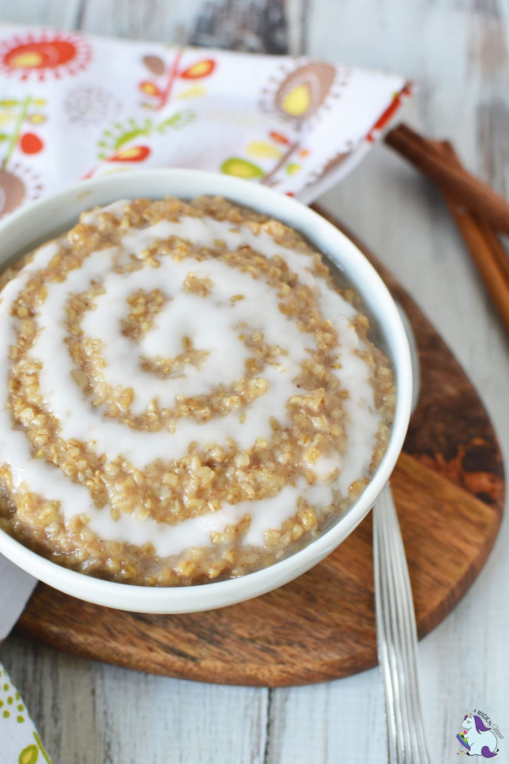 Bowl of cinnamon roll oatmeal.