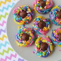 Rainbow swirl cookies with a chocolate kiss