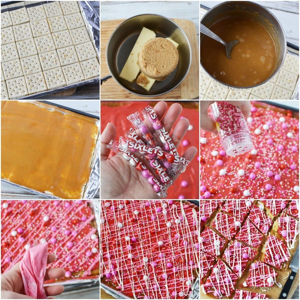 Crack candy in process steps.