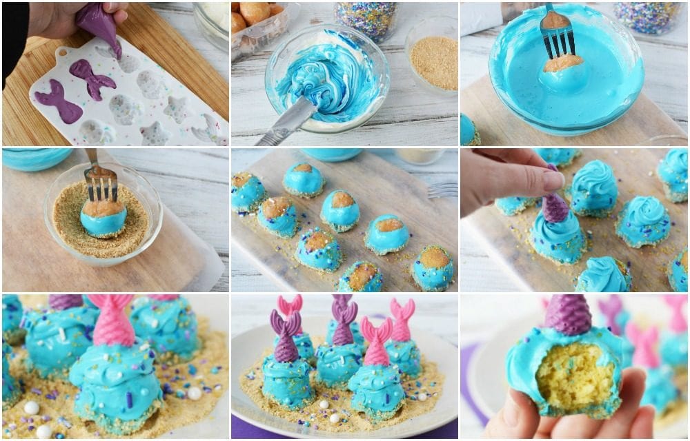 Steps to make mermaid donut holes.