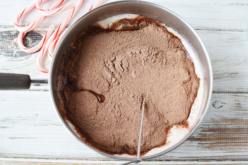 Hot chocolate mix into milk.
