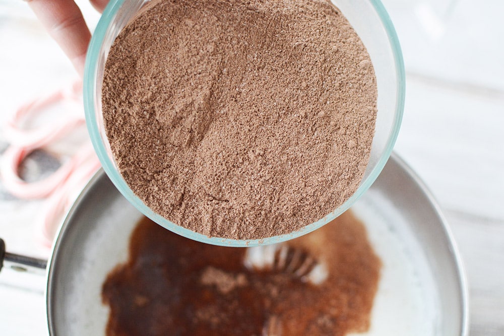 Hot chocolate mix into milk.