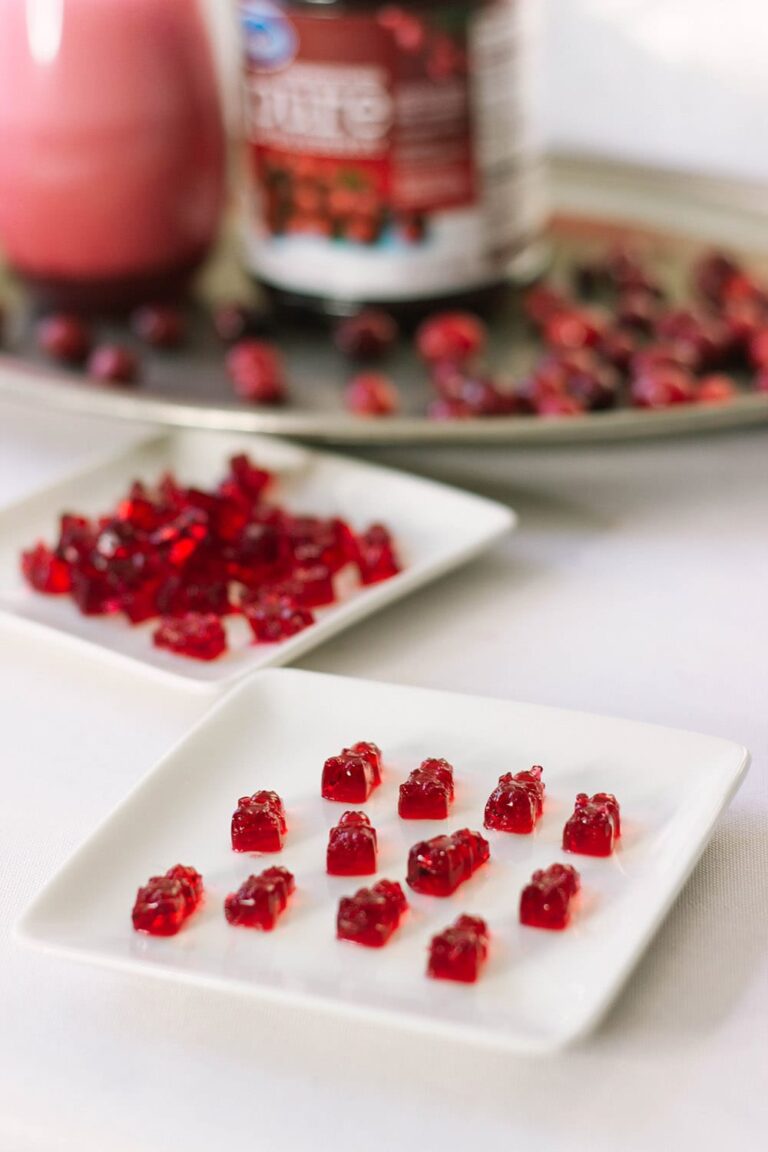 Plate of cranberry gummy bears
