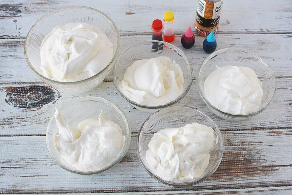 Bowls of ice cream mixture.
