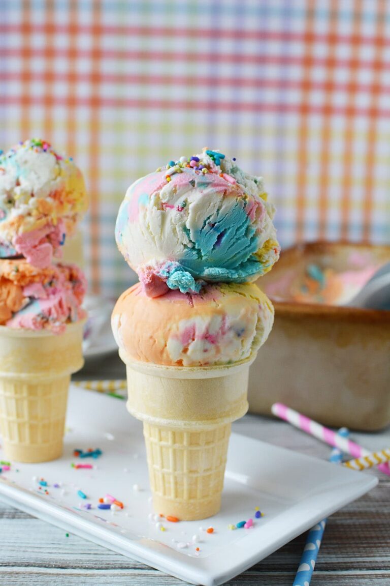 Ice cream cone with two scoops of unicorn ice cream