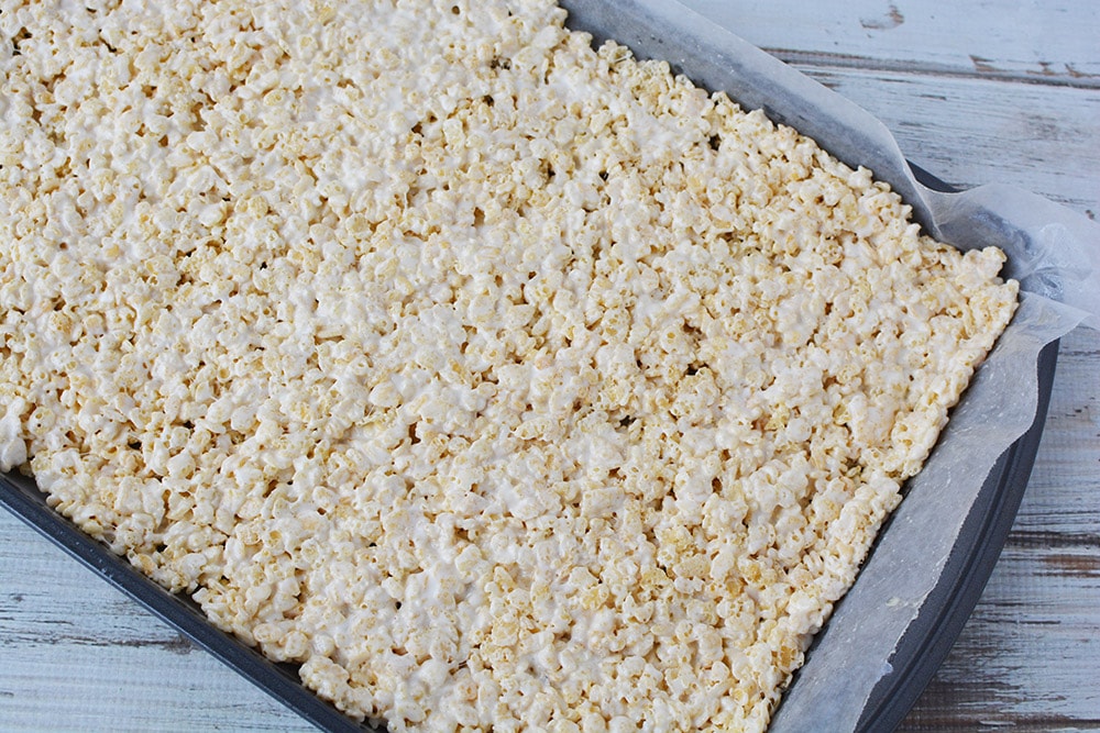 Crispy cereal spread in a pan.