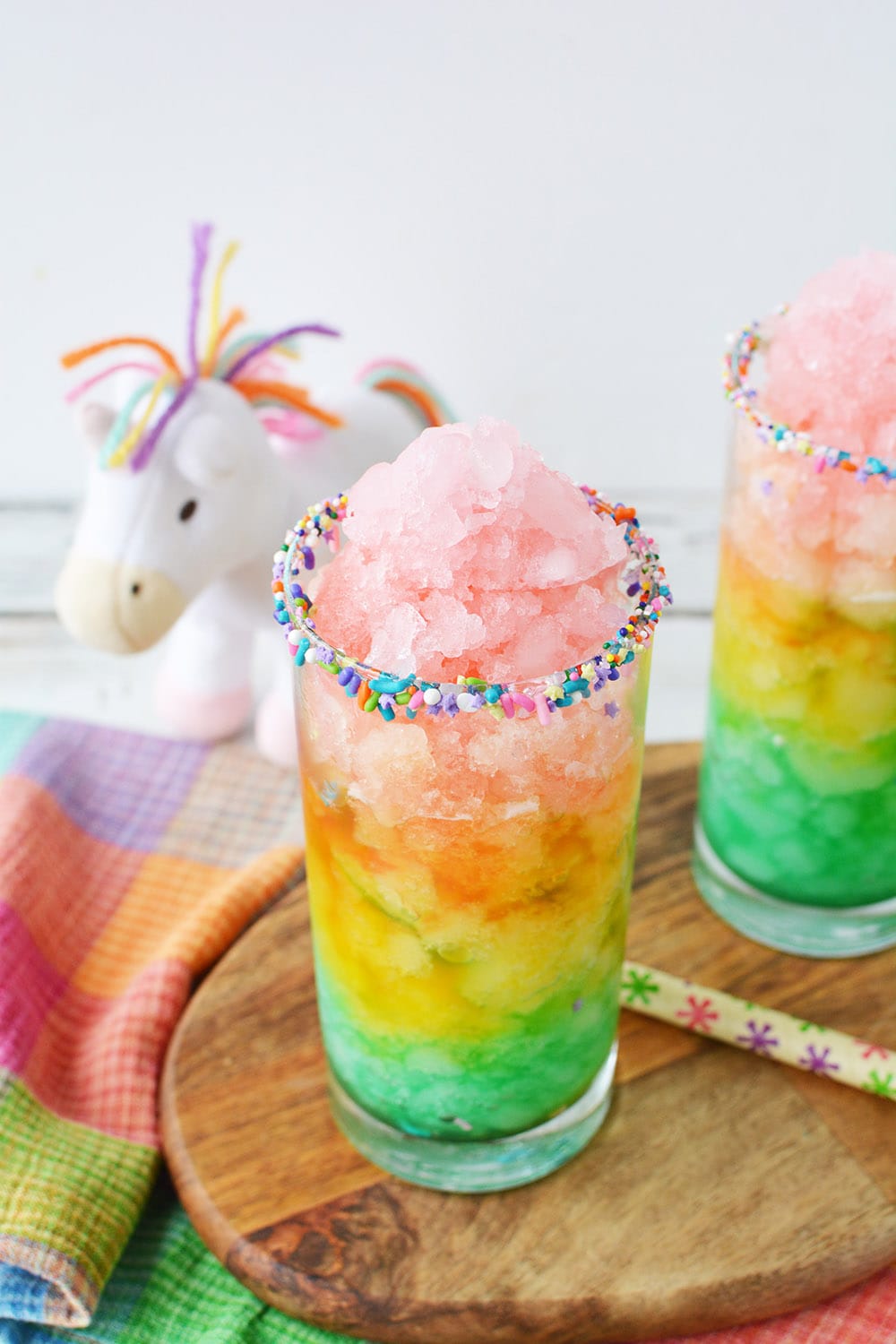 Icy rainbow layers of lemonade.