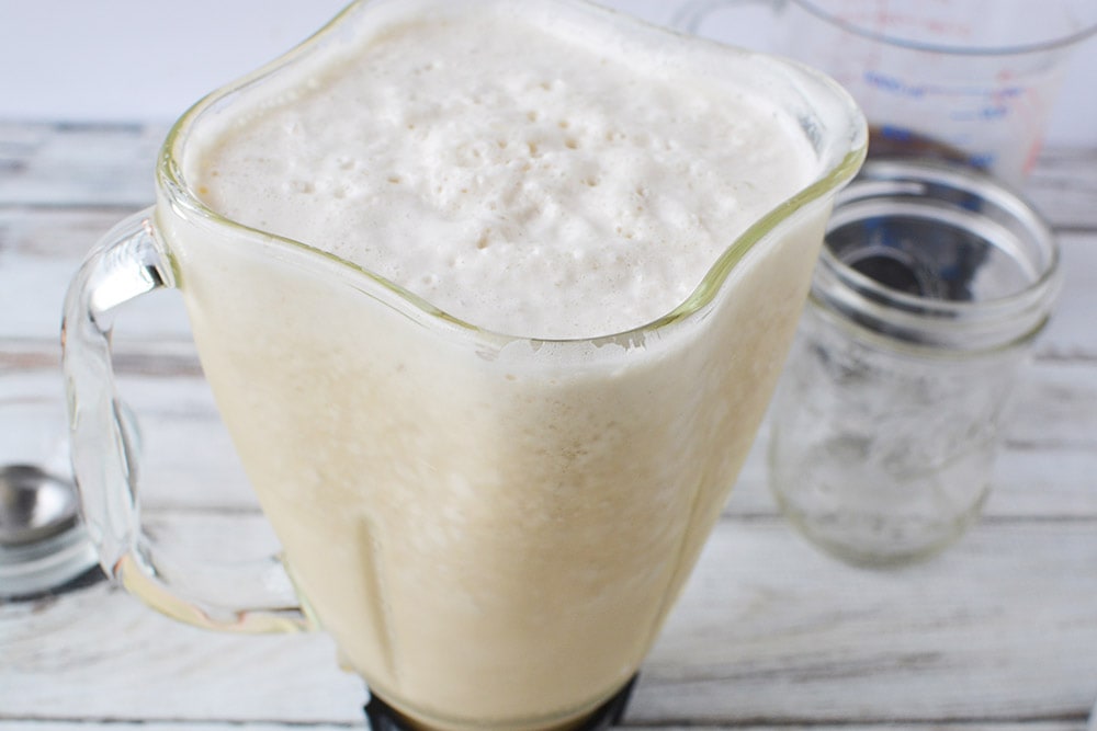 Blended coffee drink in the blender. 