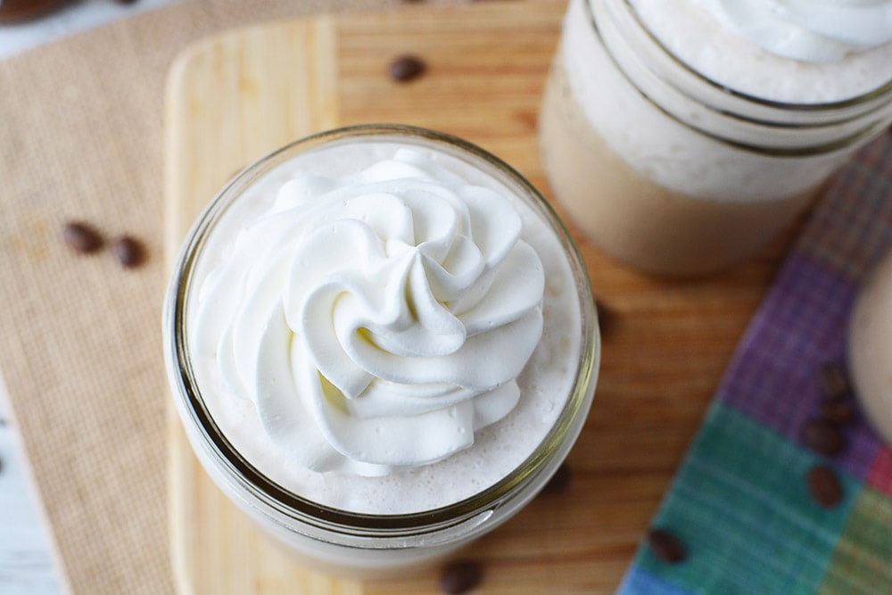 Whipped cream on top of frappuccino.