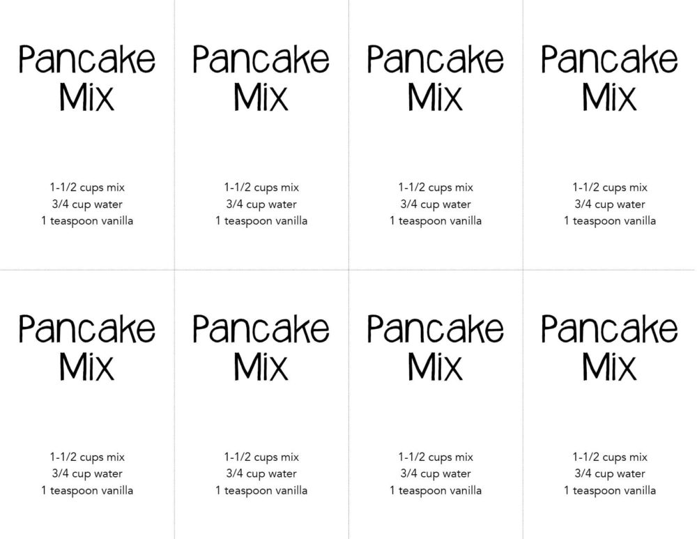 Printable pancake label with instructions.