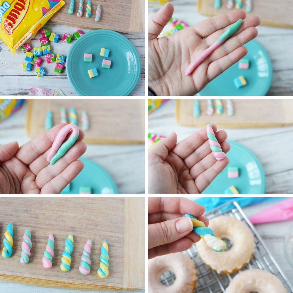 Making candy unicorn horns using Starburst Duos.