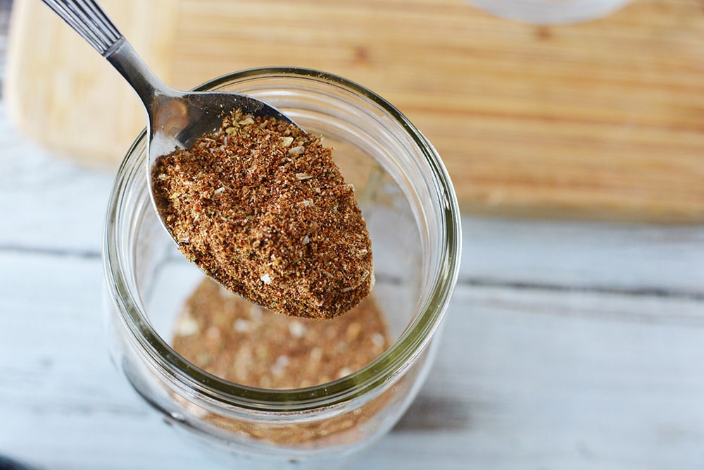 Spoonful of dry taco mix. 