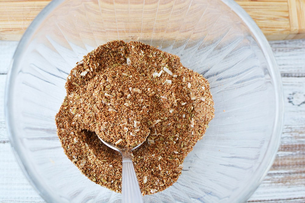 Mixed taco seasoning in a bowl.