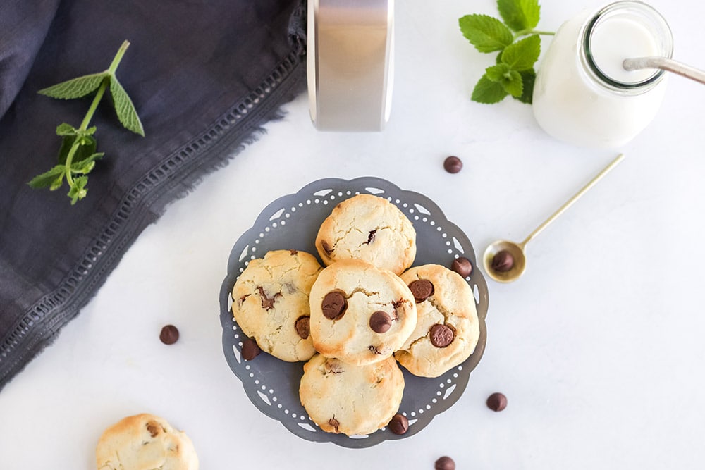 Overhead shot of air fryer cookies on a stand.