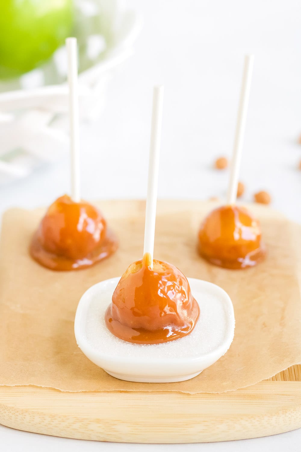Caramel apple before toppings.