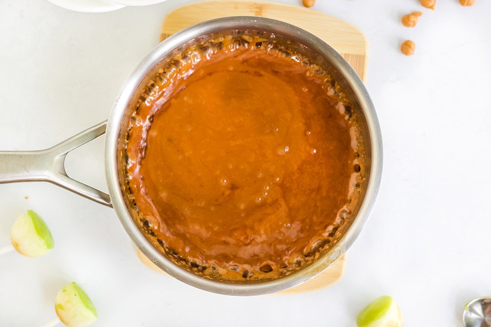Melted caramel in a sauce pan.