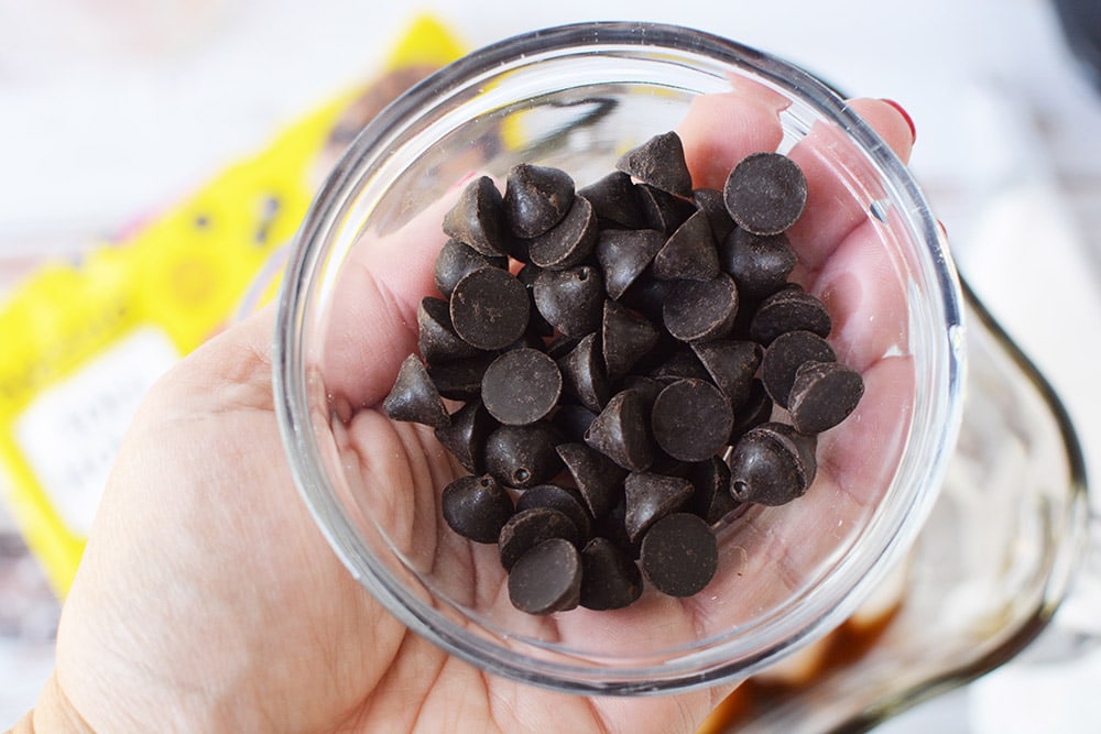 A small bowl of espresso chips. 