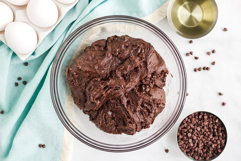 Brownie batter in a bowl.