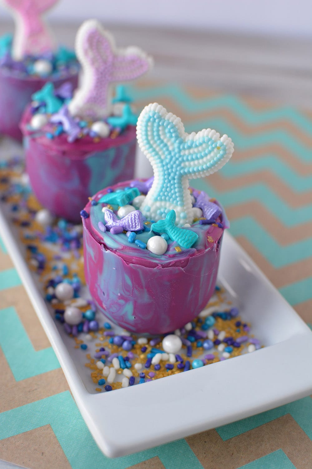 Mermaid fin hot chocolate bombs.