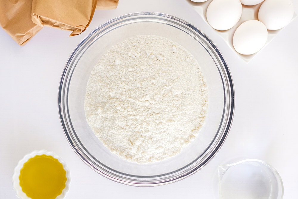 Bowl of cake ingredients.
