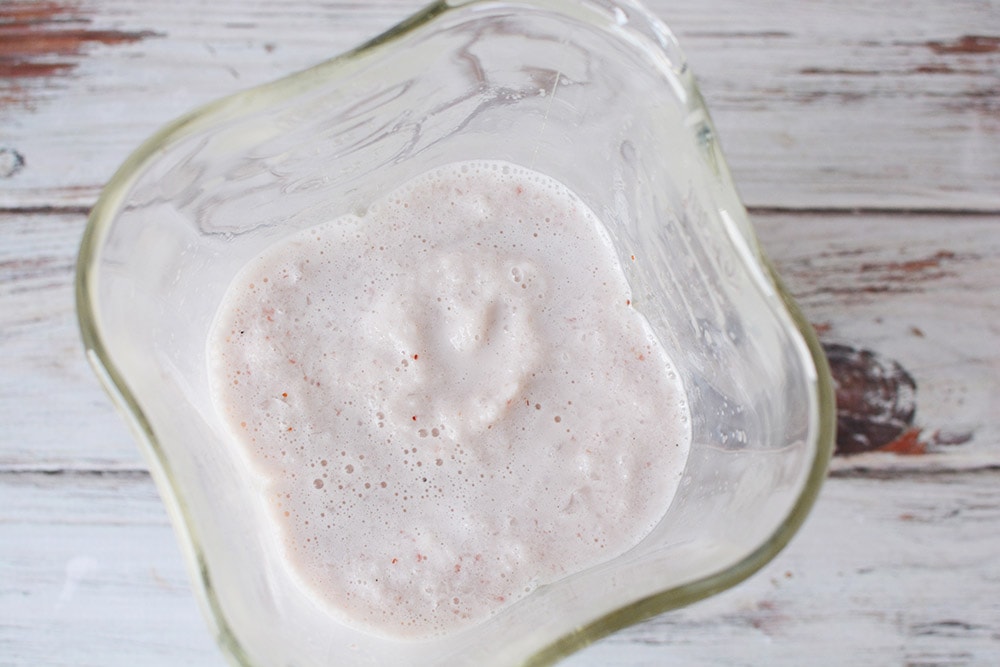 Pink shake in a blender.