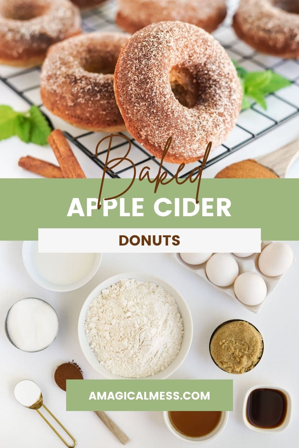 Donuts on a wire rack and all ingredients on a table.