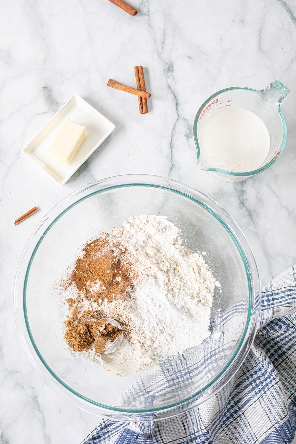 Dry ingredients in a mixing bowl.