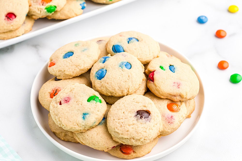 Plate of M&M cookies.