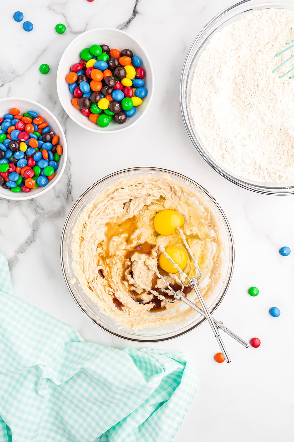 Wet ingredients for cookies in a mixing bowl. 